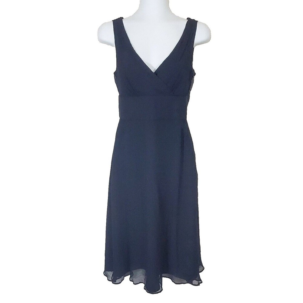 J Crew Dress Womens 0 Black Silk Knee Length Sheath Chiffon Surplice Sleeveless